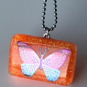 Orange Butterfly Pendant Resin Necklace
